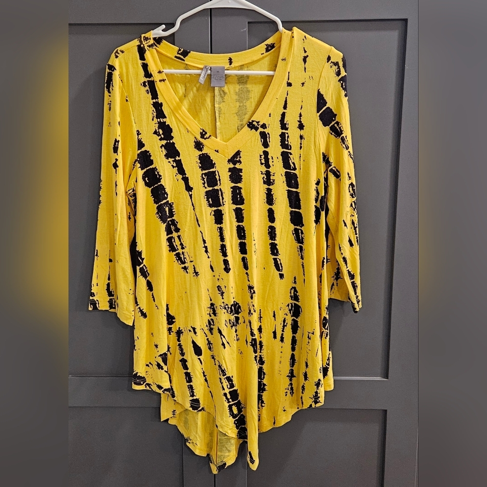 New Directions Weekend Yellow & Black Blouce Size M